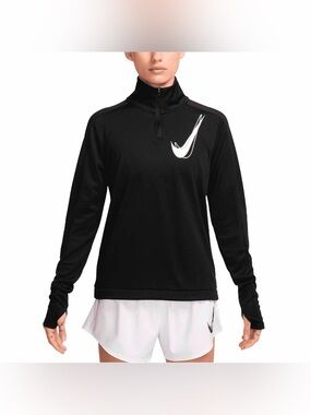 Nike dri fit black top womens small swoosh 1/2 zip running stretchy long sleeve
